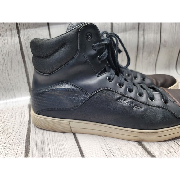 Salvatore Ferragamo Men\'s 11.2 D Leather High-Top Sneakers Black Brown Cap Toe main image 13